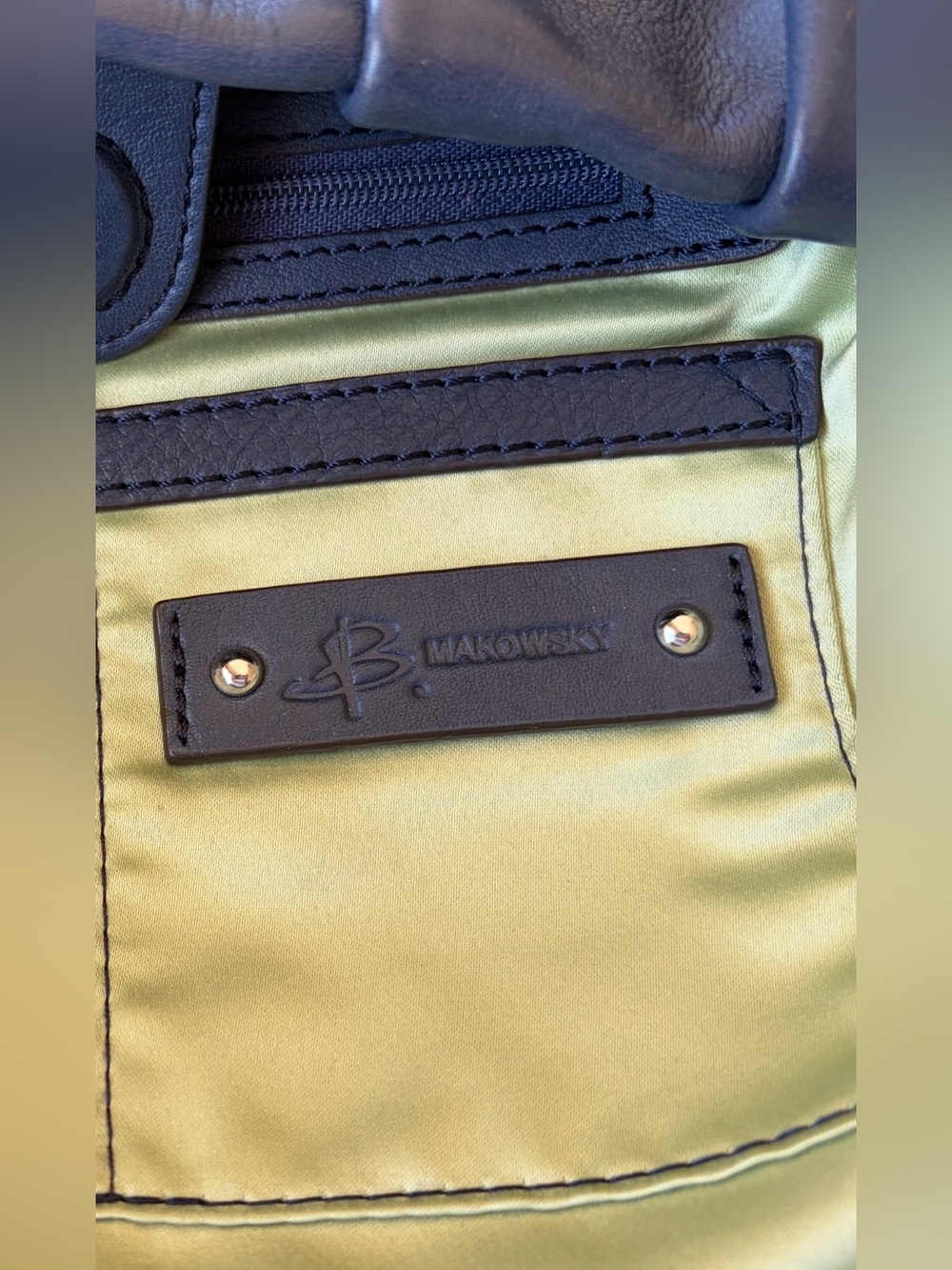 B. Makowsky Vintage Navy Gathered Leather Shoulder Bag EUC / Silver Hardware - Picture 6 of 9